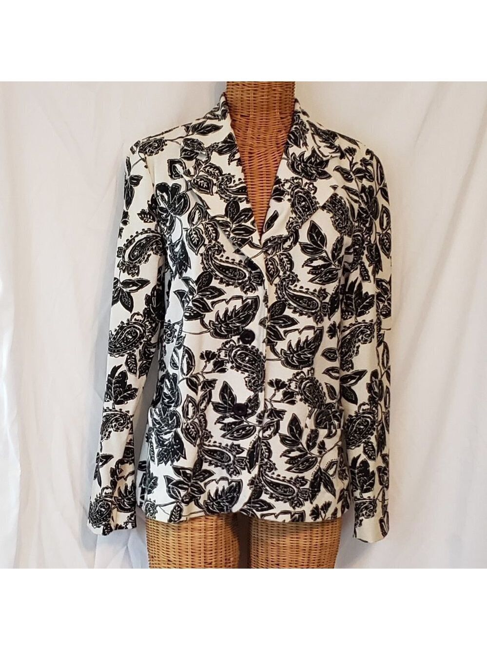 Vintage Ladies WEEKENDERS Printed Summer Blazer in Black/White - S